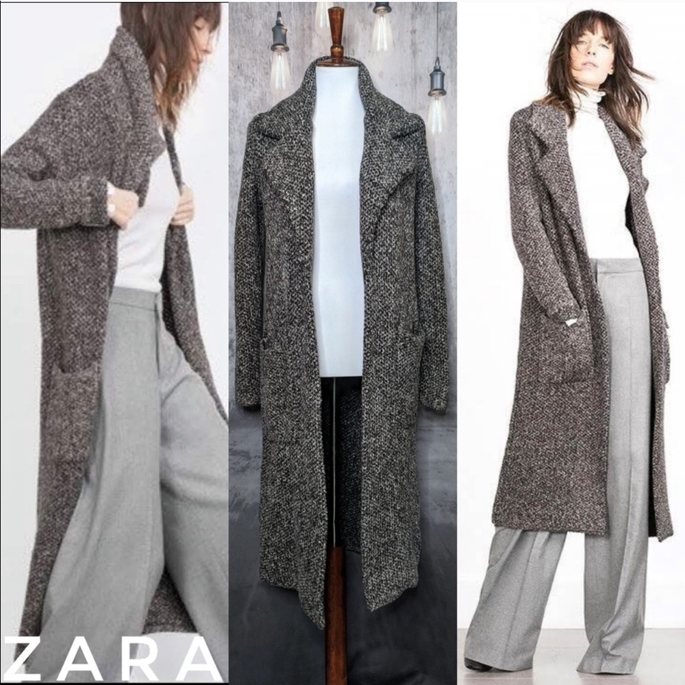 Zara Knit Gray Marled Duster Sweater Coat